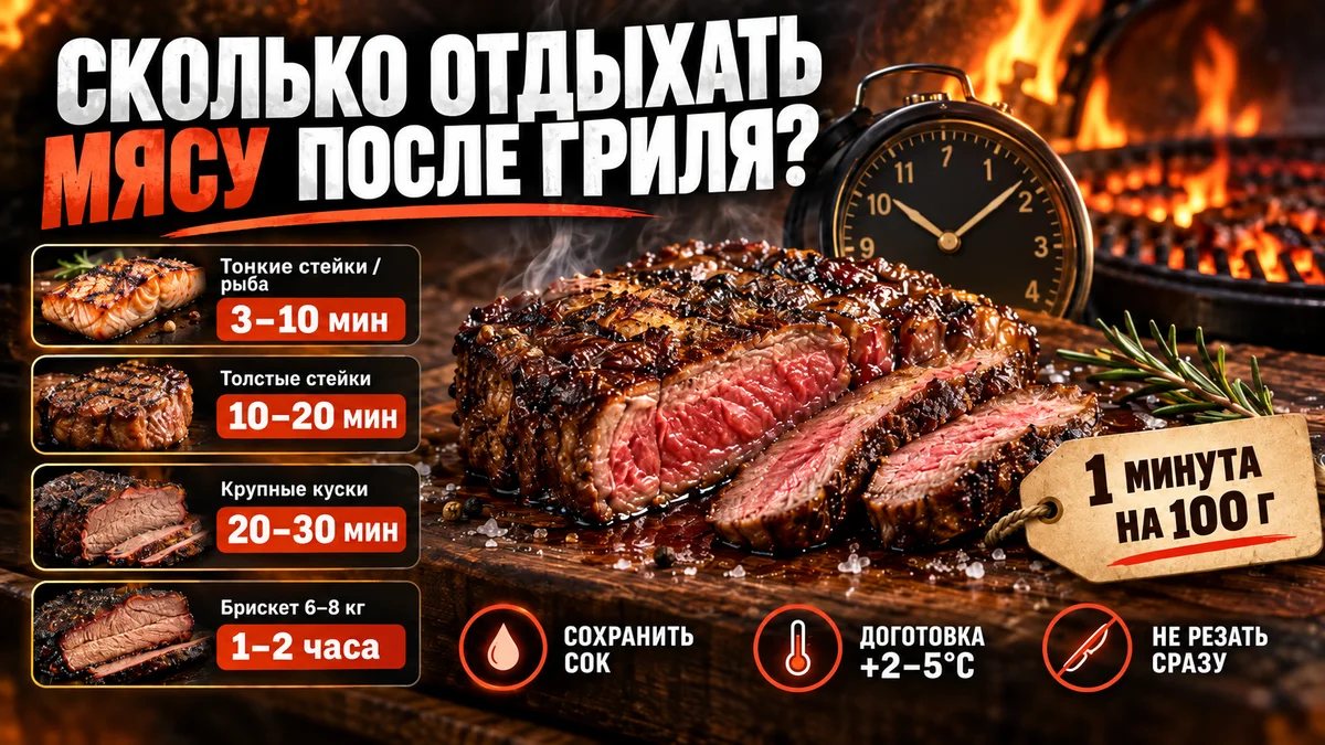Сколько мясо должно отдыхать после гриля: таблица и техника