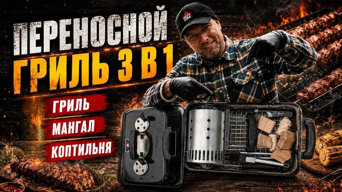 Портативный угольный гриль: система 4 в 1