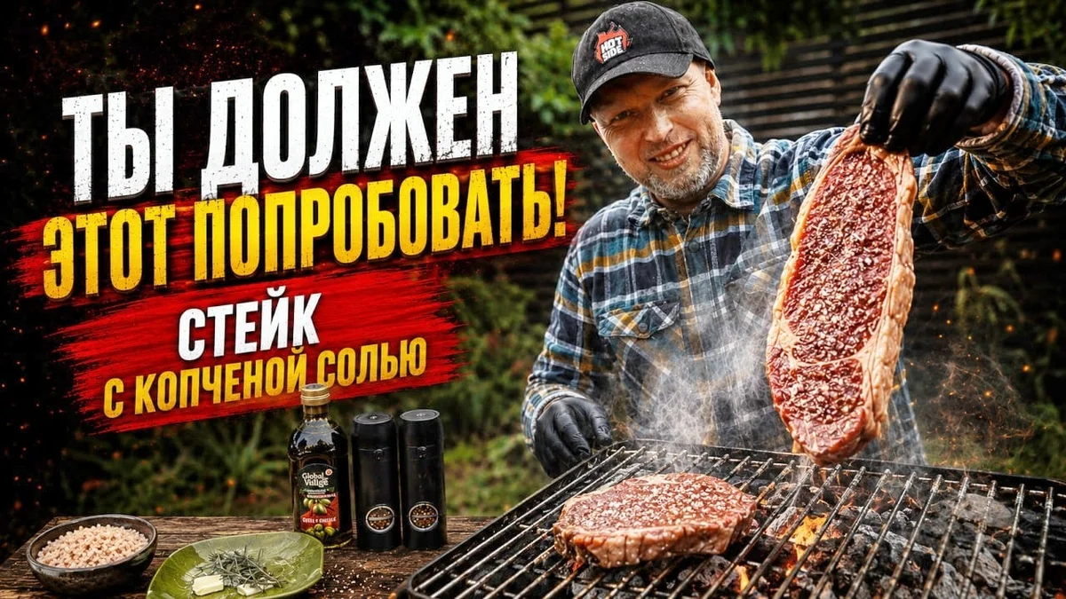 Стейк с КОПЧЕНОЙ СОЛЬЮ на портативном угольном ГРИЛЕ